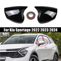 For Kia Sportage 2022 2023 2024 Car Rearview Side Mirror Cover Wing Cap Exterior Door Housing Shell Trim ABS Carbon/ Black