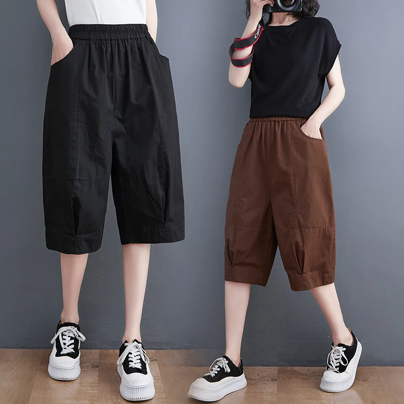 

Женские повседневные рабочие брюки больших размеров, летние, тонкие, с эластичным поясом, свободного кроя, утягивающие, цветные, укороченные (7/8)