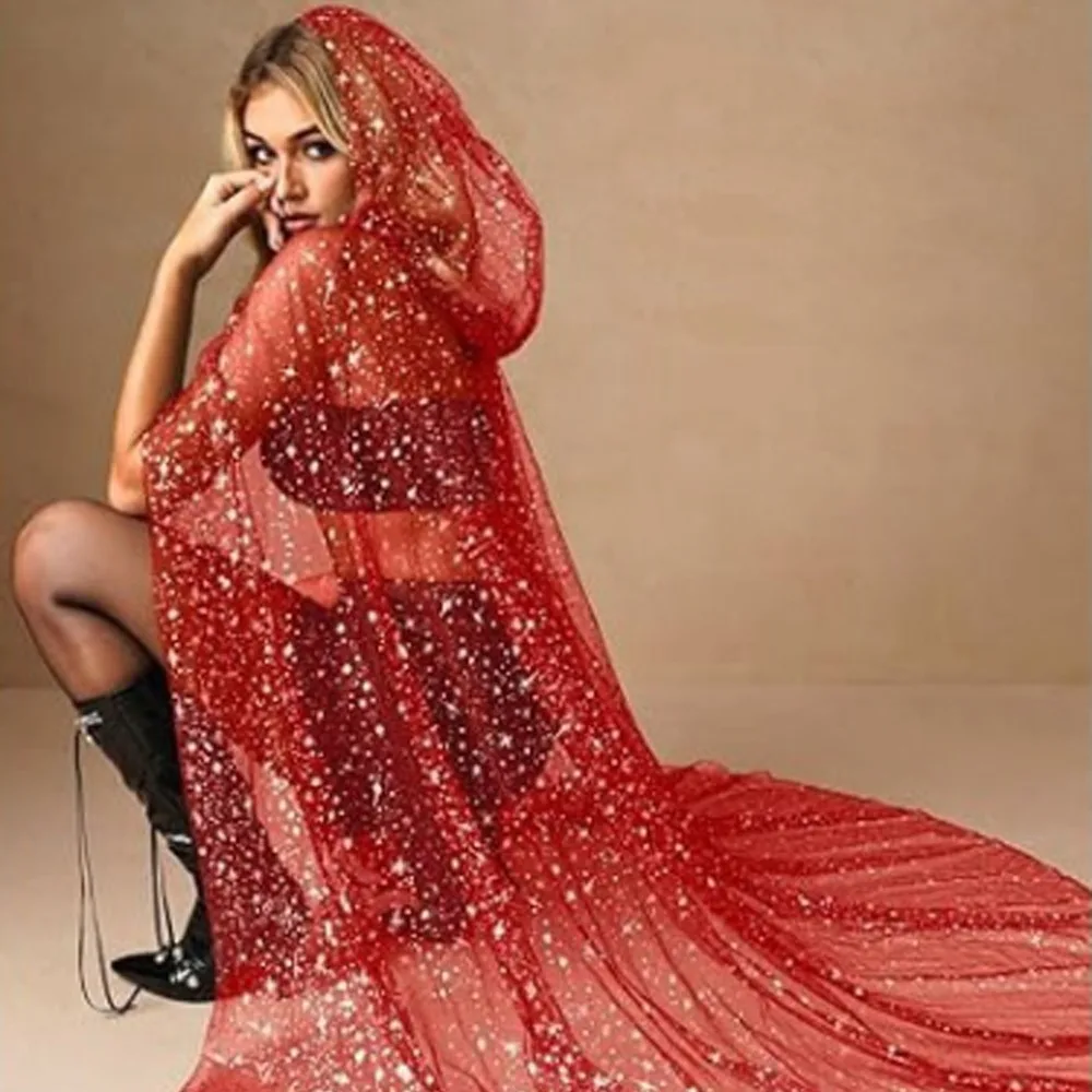 

Новый дизайн: Винтажный черный плащ-накидка с большим капюшоном, тюлевой, с кружевной отделкой, на Хэллоуин