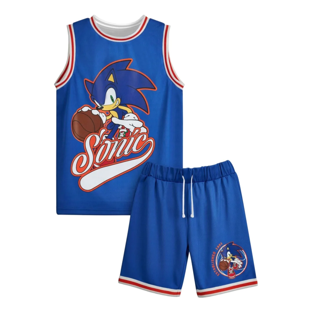 Hot Toys Sonic The Hedgehog-Juego de camiseta de baloncesto para familia, chaleco y pantalones cortos para adultos y niños, ropa deportiva transpirable de secado rápido, 2 uds.
