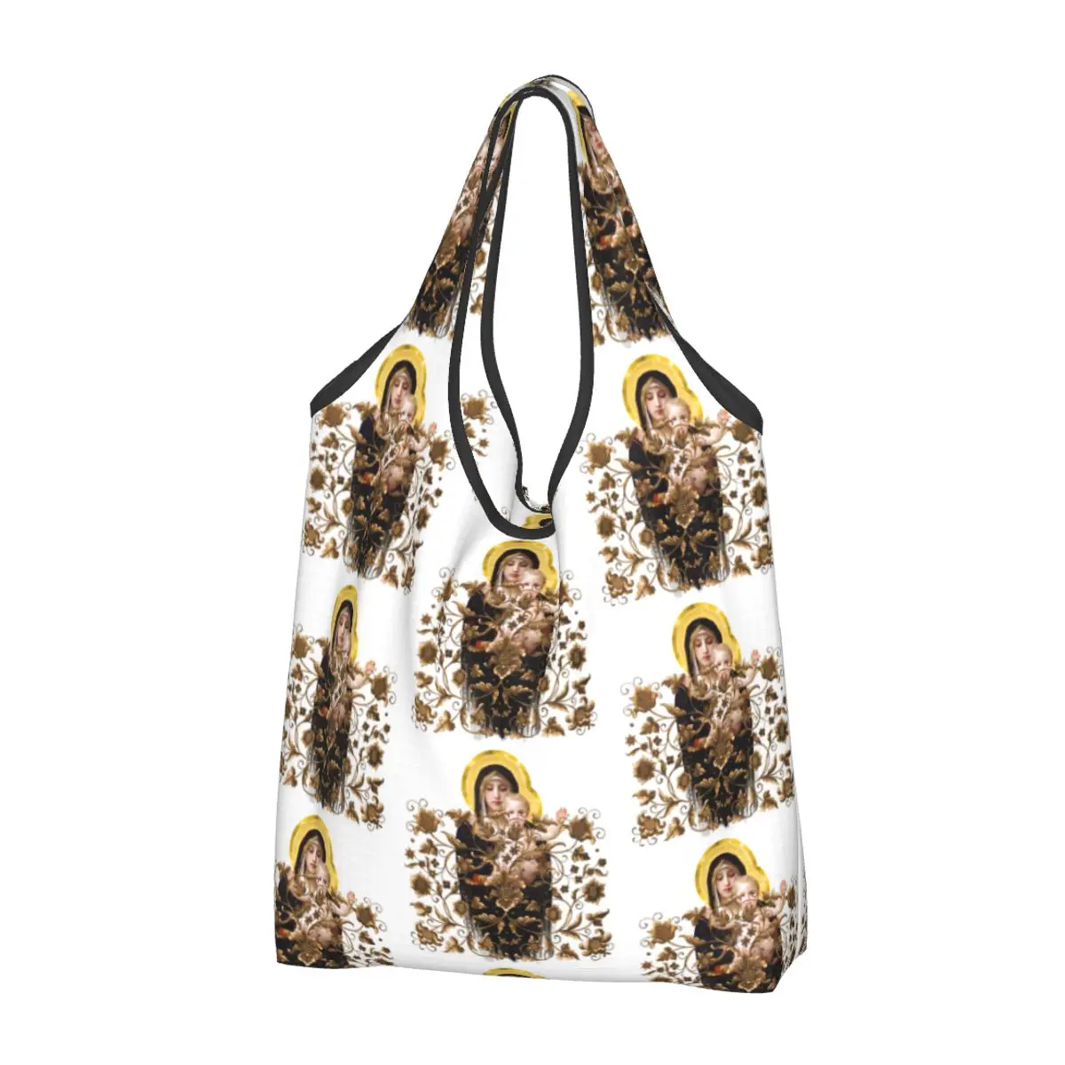 

Funny Virgin Mary Shopping Tote Bags Portable Saint Catholic Christian Groceries Shoulder Shopper Bag