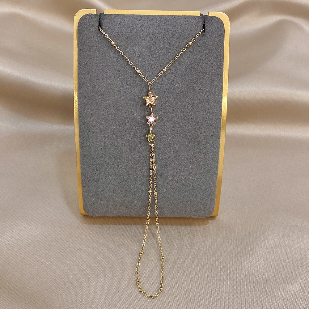 Cute Stars Zircon Bracelet for Women Gold Silver Color Stainless Steel Link Connected Finger Ring Bracelets Hand Jewelry