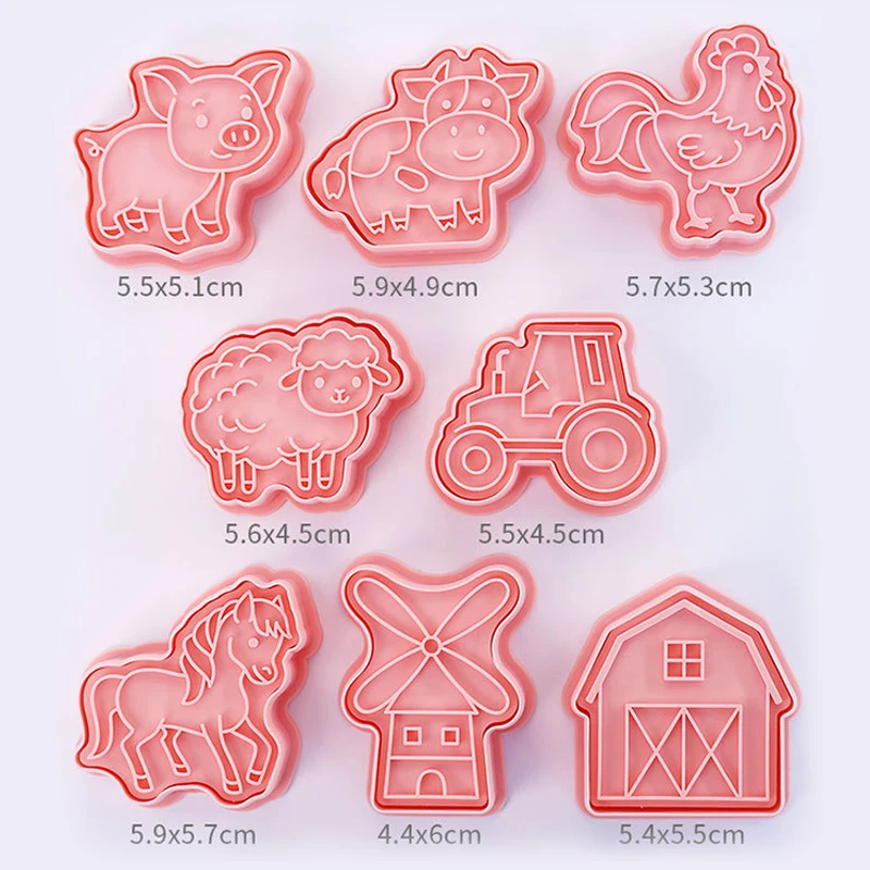 8pcs/set Farm Animals Cookie Cutters Horse Chicken Pig Sheep Cow Biscuit Mold Cookie Stamps Baking Mold DIY Kitchen Baking Tools