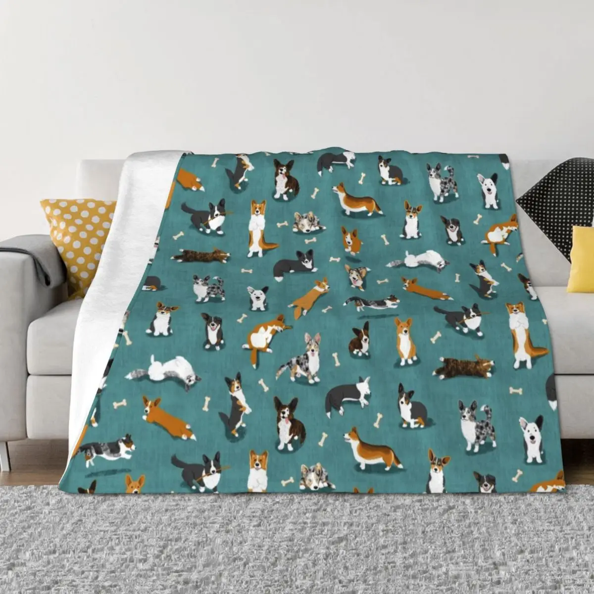 

Cardigan Corgi Pattern on Teal Throw Blanket sofa bed Thin Baby Decorative Sofa Blankets