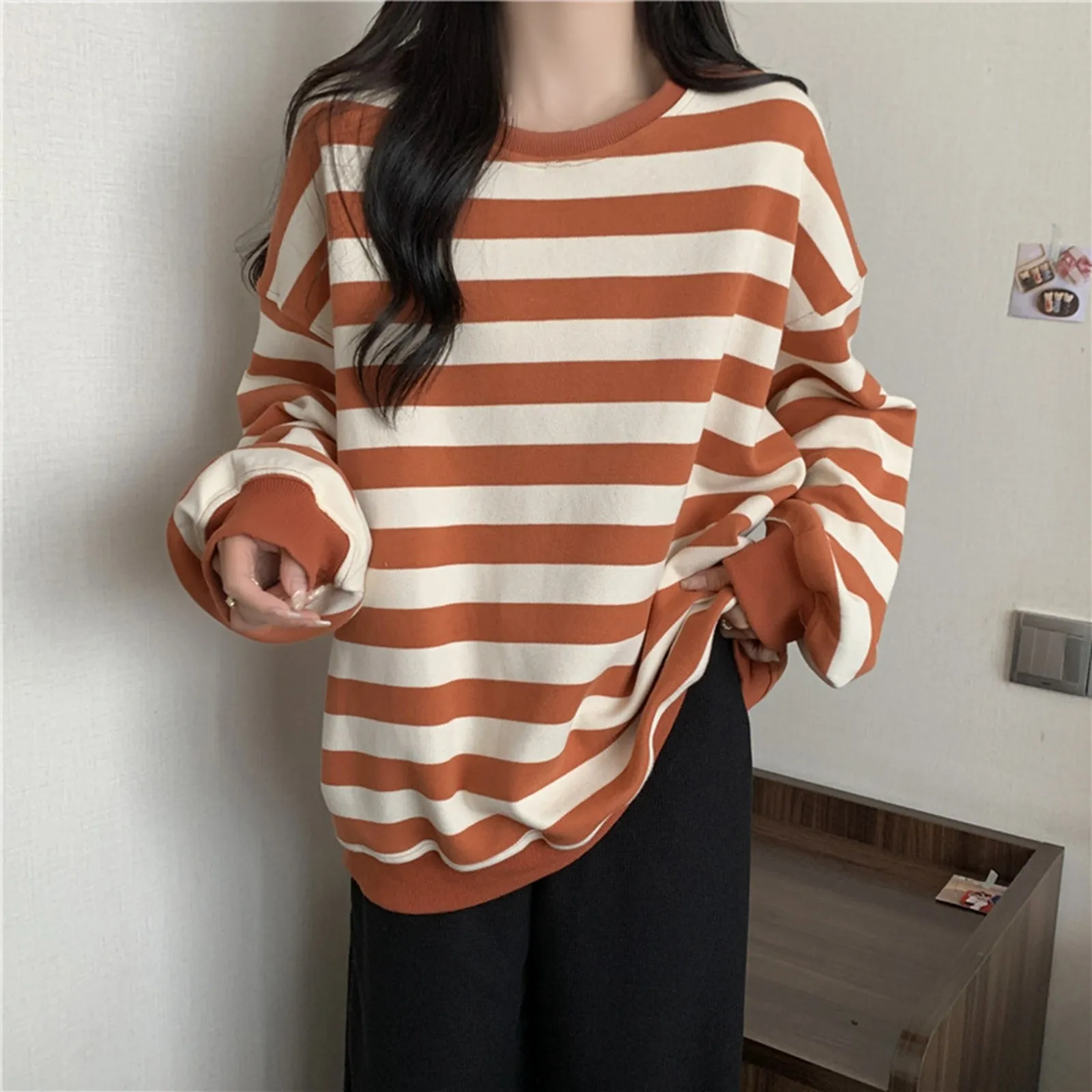 

Women Pullover Fall Oversized Crew Neck Sweatshirts Fleece Thickened Warm Pullover Sweaters Comfy Fall Fashion Outfits Clothes