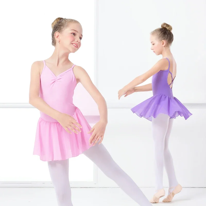 

2025Vestido de Ballet para niñas, camisola, leotardo de baile gimnástico con falda, leotardo de Ballet para niños pequeños