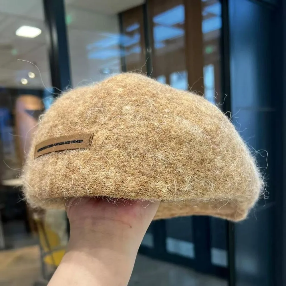 Retro Warm Fleece Lined Newsboy Beret Hat 56cm to 58cm Face Slimming Reversible Wool Like Hat Fall Winter Painter Cap Daily Wear