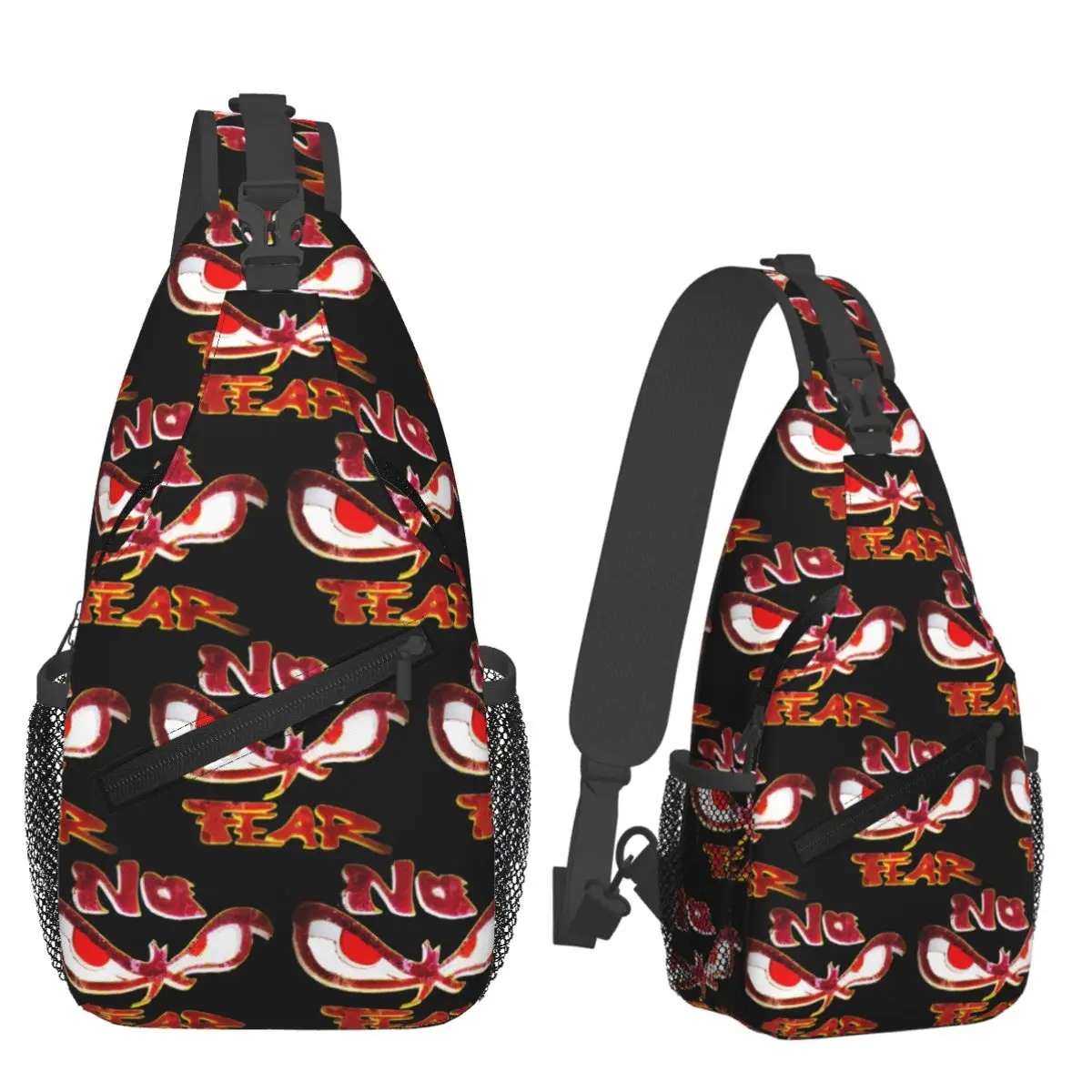 No Fear No Fear And Eyes Print Chest Bag Men Sling Crossbody Backpack Chest Bag Travel Hiking Daypack Shoulder Bag