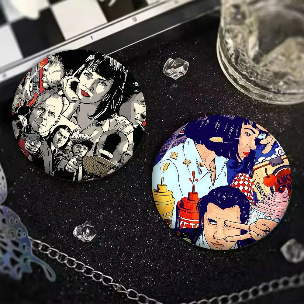 Classic Movie Poster Pulp Fiction 58mm Cute Series Pins Badge Interesting Cartoon Brooches Backpack Clothes Gift Accessory