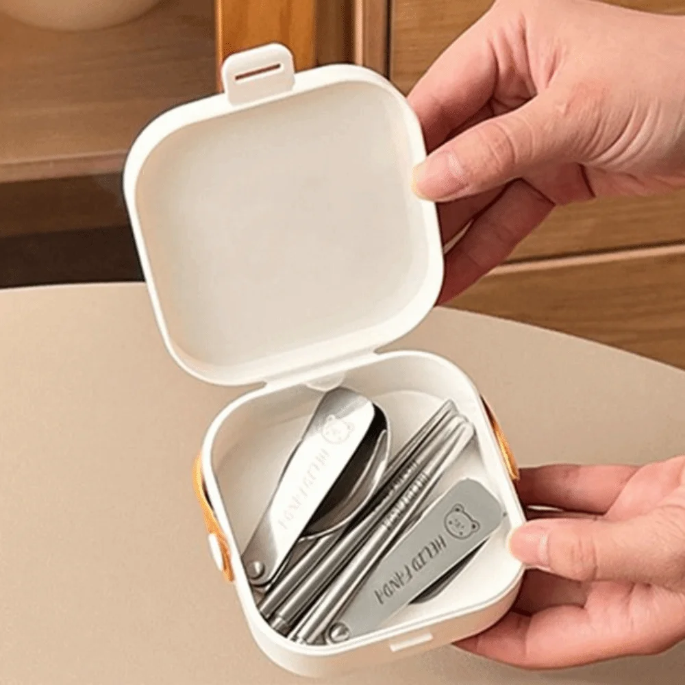 3/4Pcs Reusable Foldable Dinnerware Set Detachable Chopstick Foldable Spoon Fork Portable Folding Tableware Rust-proof view 4