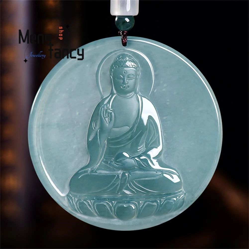 Natural A-grade Jadeite Oil Green Amitabha Buddha Pendant Zodiac Dog Pig Guardian God Benming Buddha High-grade Fashion Jewelry