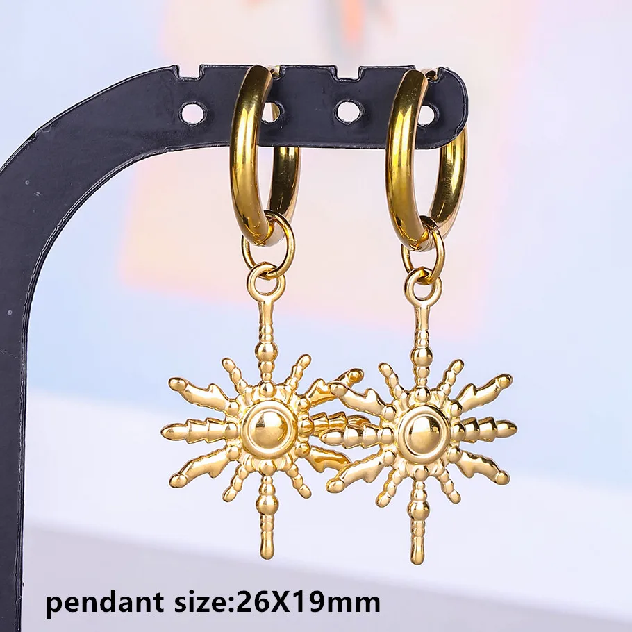 Engelskreuz Alien Anhänger Creolen Stern Schwert Bogen Edelstahl Runde Ohrringe für Damen Herren Schmuck Piercing Aretes Geschenk – Detail 20