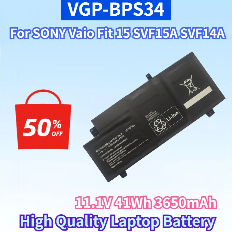 New VGP-BPS34 11.1V 41Wh 3650mAh Rechargeable Battery for SONY Vaio Fit 15 SVF15A SVF14A SVF14AC1QU High Quality Laptop Battery