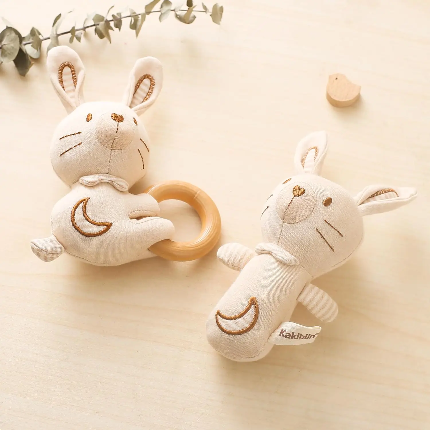 Stick Sonaglio Galarara Coniglio Giocattolo Giocattolo in tessuto per bambini Regalo in cotone organico per la nascita Giocattolo educativo Neonato Regalo per bambini Presente