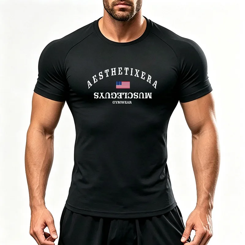 Men's Athletic Running T-Shirts Quick Dry Breathable Moisture Wicking Short Sleeve Gym Top Slim Fit Sports Tee