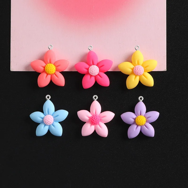 10Pcs Sweet Flower Resin Charms With Eye Pin Cute Floral Pendants For Jewelry Key Chain Making Earrings Necklace Crafts Supplies
