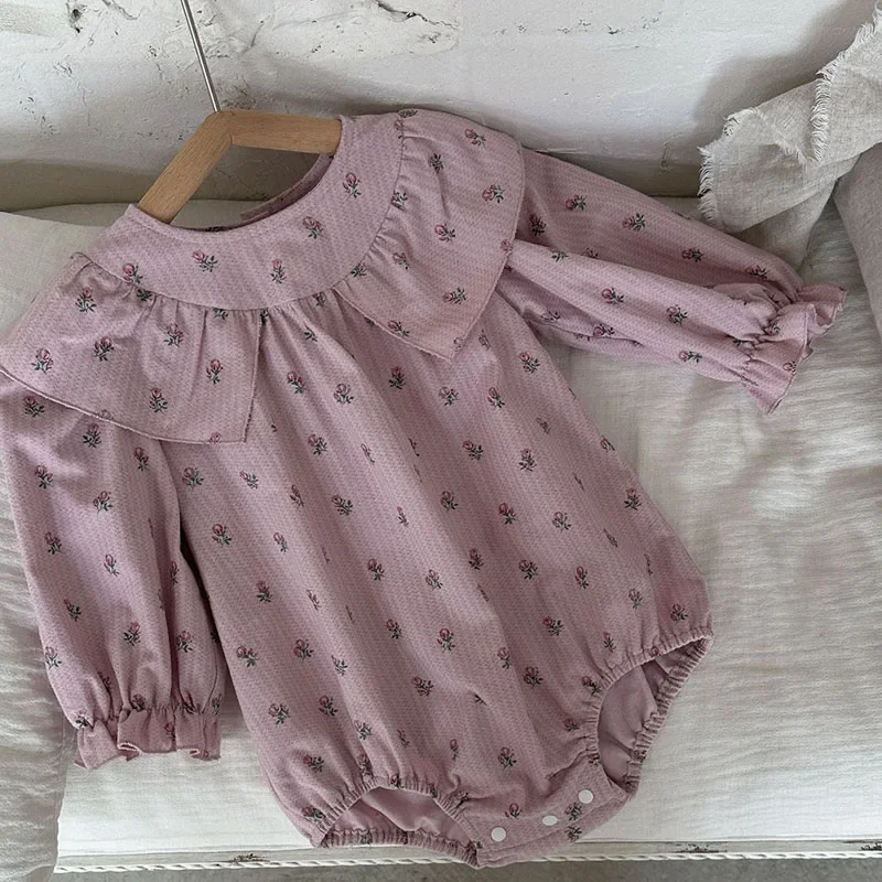 

2025 New Spring Newborn Baby Girl Jumpsuit Long Sleeved Cotton Flower Print Infant Baby Girl Bodysuits 0-24M Children Clothes