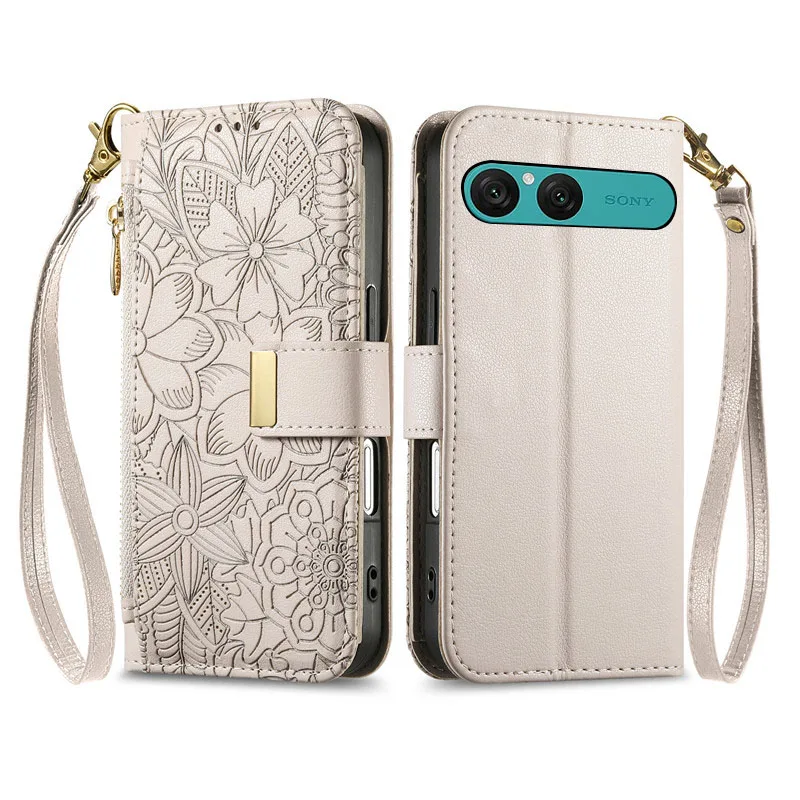 

embossing leather Cover For Sony Xperia 10 1 IV VII VI 5 V III II Magnetic button shockproof many card Slot Wallet phone Case