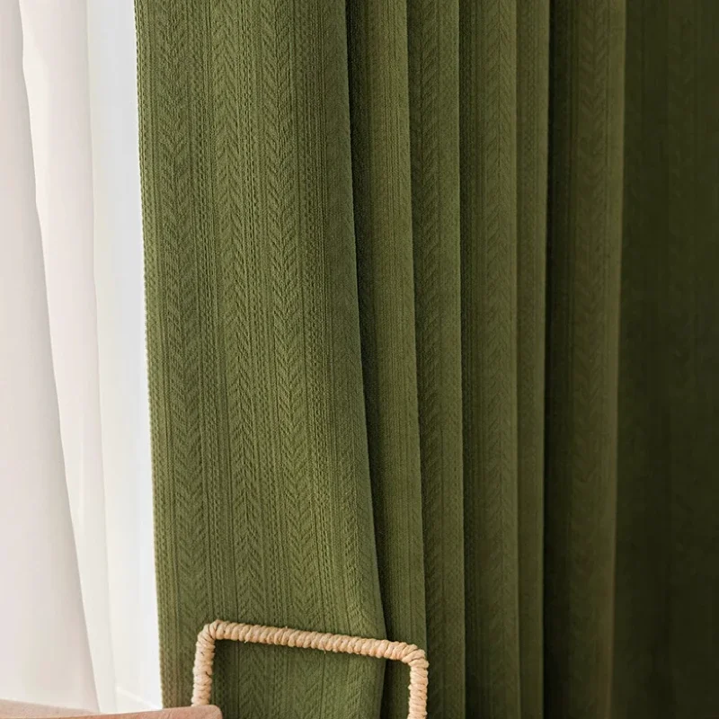 Chenille Vintage Green Wheat Ears Jacquard Thickened Blackout Curtains for Living Room Bedroom Balcony Custom-made Products