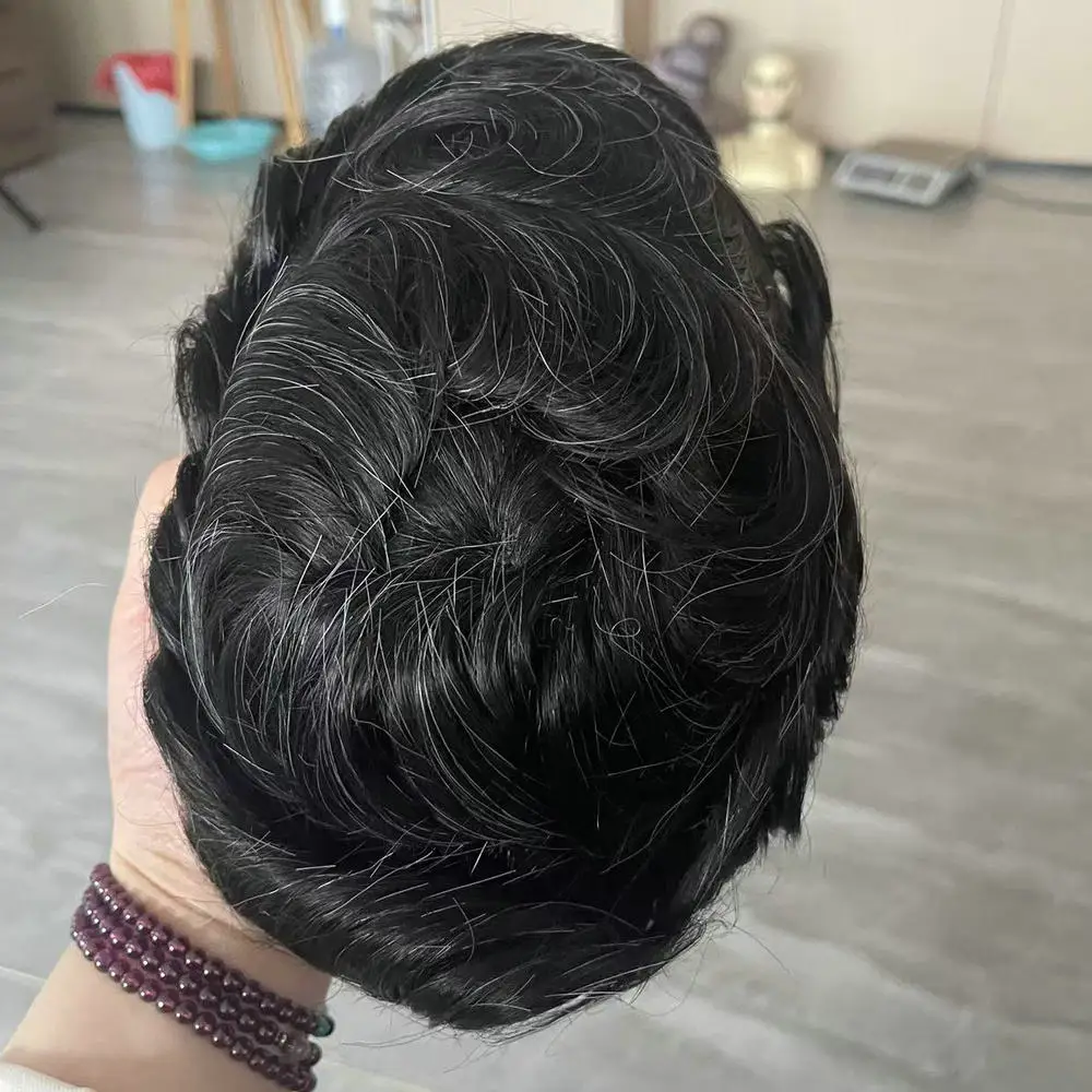 Männliche Haarprothese, 0,1 mm, Poly-Skin-Toupet, Echthaar-Perücken für Männer, Schwarz, Braun, Grau, Haarsystem, Männliche Haarprothese – Detail 10
