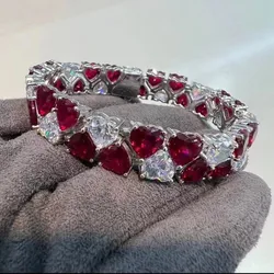 ZOCA Sparkling Clear Red Sweet Heart With Crystal Bracelet 925 Sterling Silver Bangle For Women Fine Jewelry