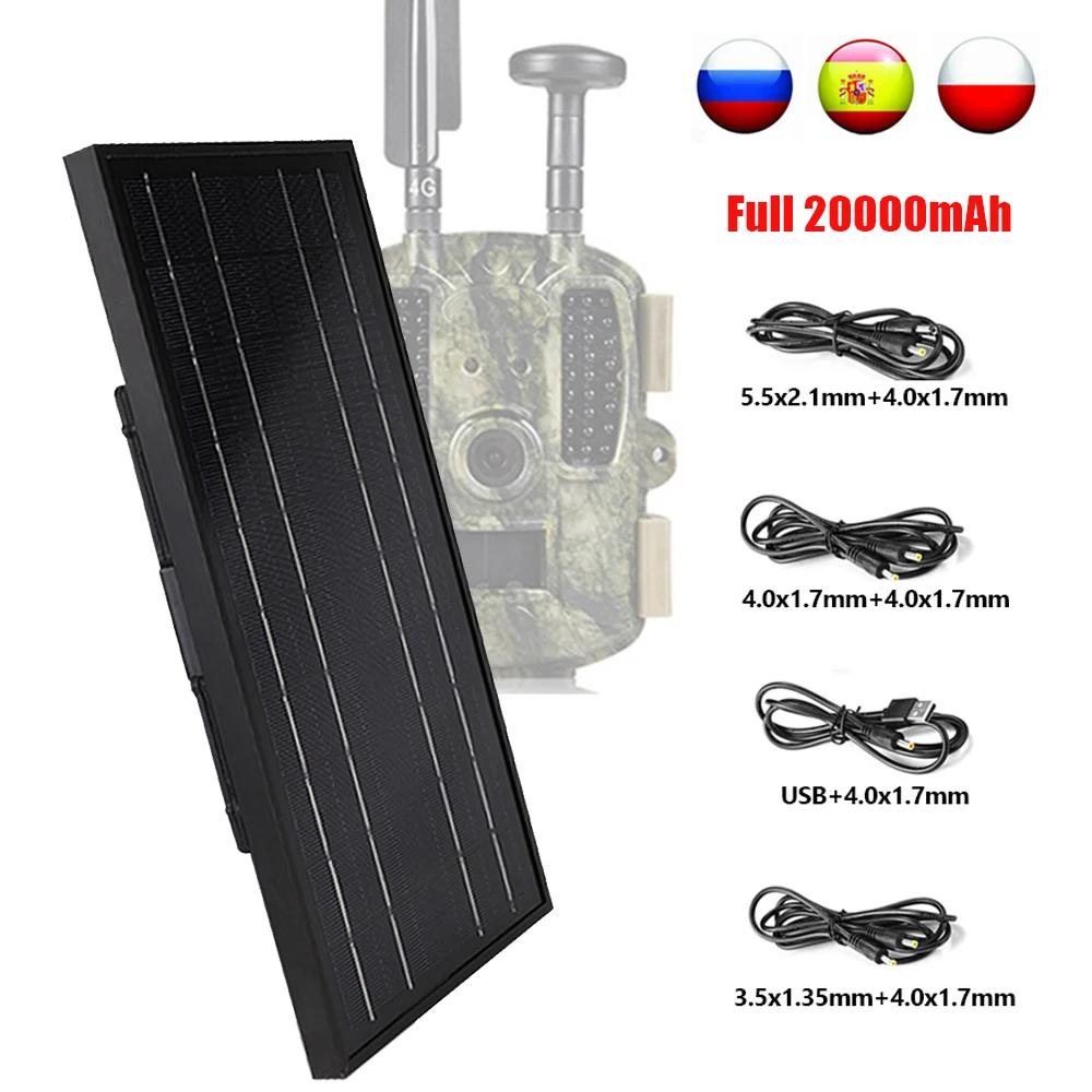 Kit Completo de Painel Solar Carregador de Célula Solar Energia Solar Monocristalina Armadilha para Câmera de Caça 20000mah 12v