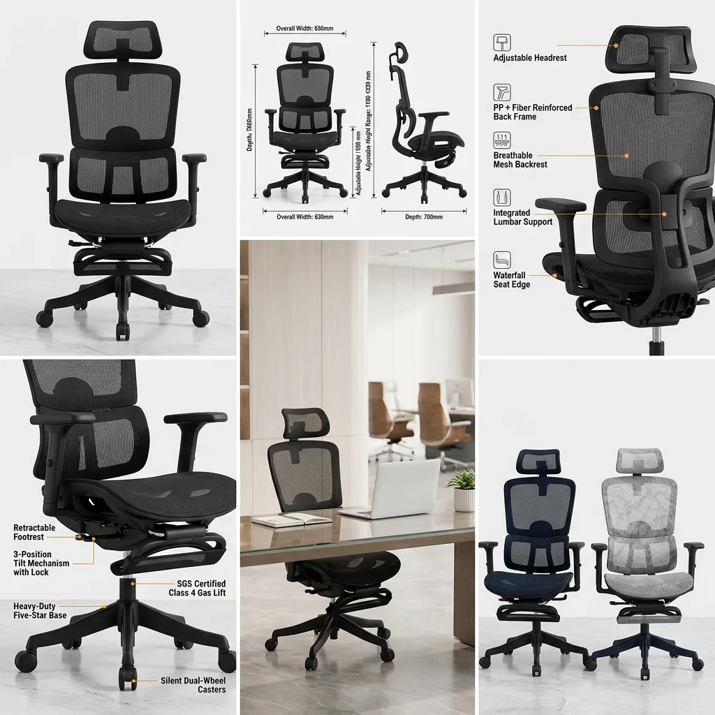 2026 Modern Ergonomic Mesh Office Chair High Back Swivel Adjustable Height Lumbar Support Five-Star Base 3-Position Tilt for Off
