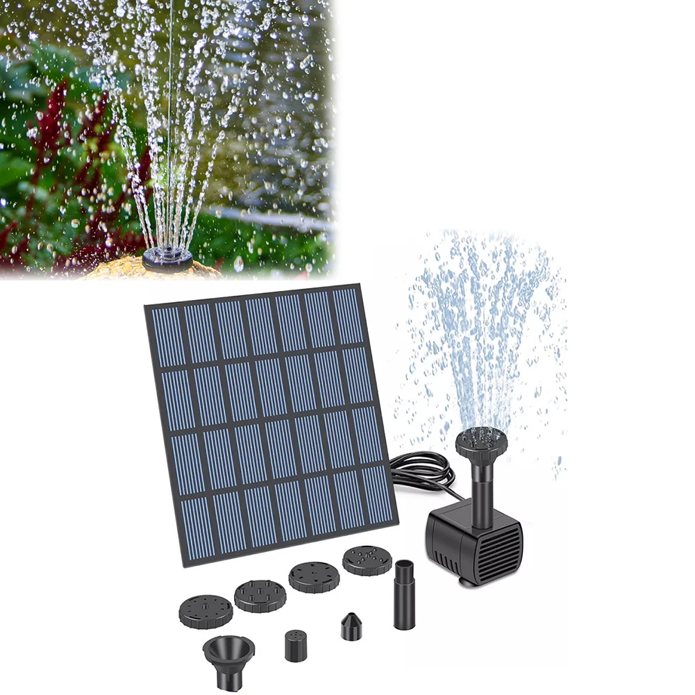 Solar Panel Powered Water Feature Pump with Nozzles Solar Fountain Pond Pump Kit Solar Fountain for BirdBath Garden Small Pond