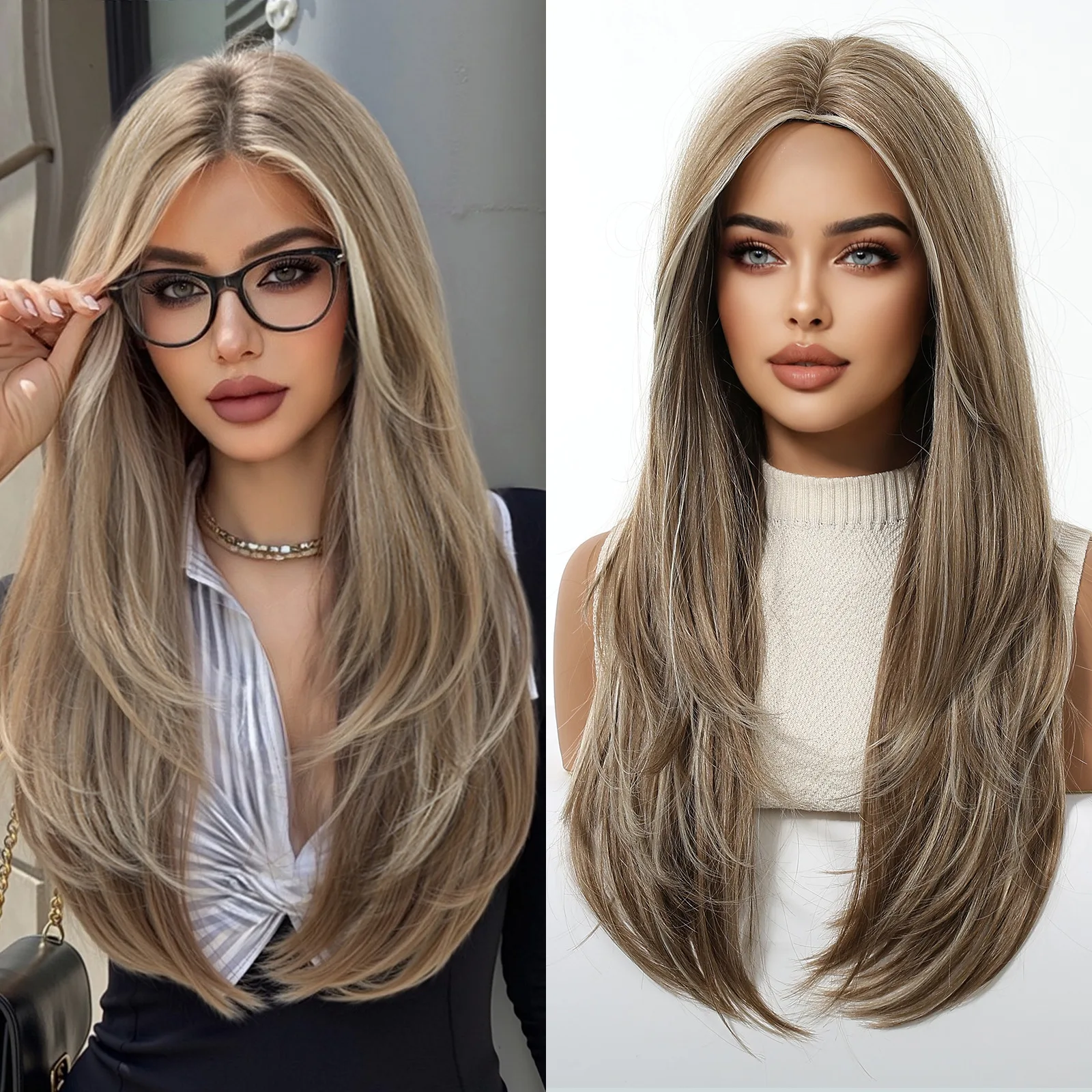 Women Daily Full Head Wig, Cold Brown Long Straight Hair, Soft Sweet Look Face Framing Design Easy To Style