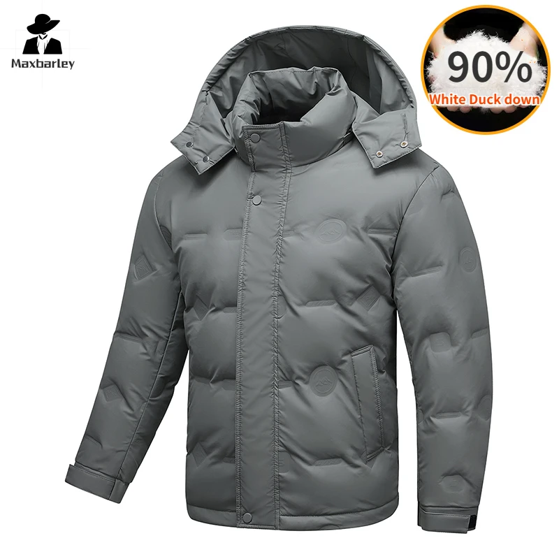 Chaqueta de plumón de pato blanco con capucha desmontable para hombre, abrigo ligero de lujo, cálido, informal, a prueba de viento, ropa de nieve, Invierno