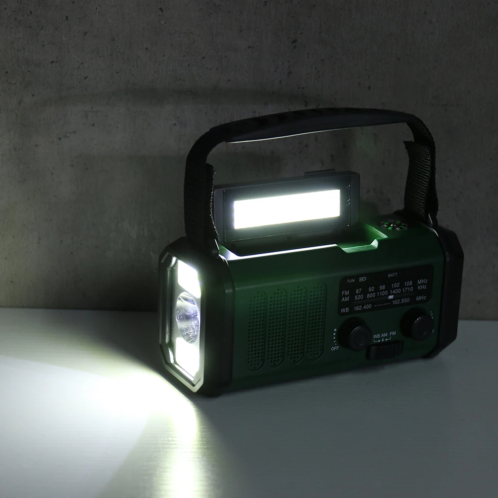 LED Portable Radio AM/FM/WB 10000mAh Hand Crank Radio Flashlight Reading Lamp Solar Emergency Radio Type-C Charging with Compass