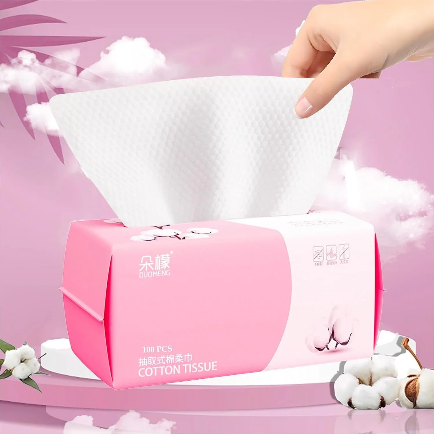 Disposable Face Towel 100 Count Soft Cotton Dry Wipes for Washing and Drying, Facial Tissue for Cleansing and Makeup Remover