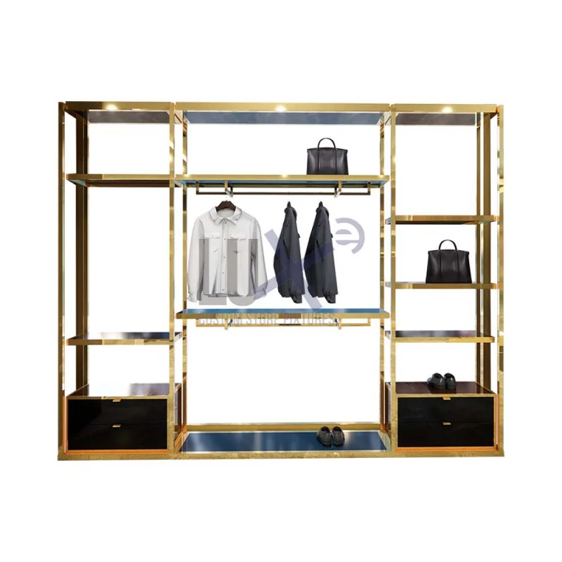 CustomWood Classical Black Clothing Display Stand Rack Men Garment Suit Store Interior Free Design Furniture