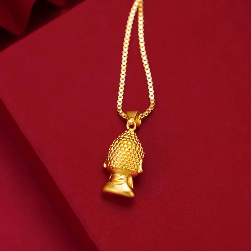 Au999 24k genuine gold store, same gold Women's necklace, small gold Buddha luxury jewelry, fashionable and beautiful