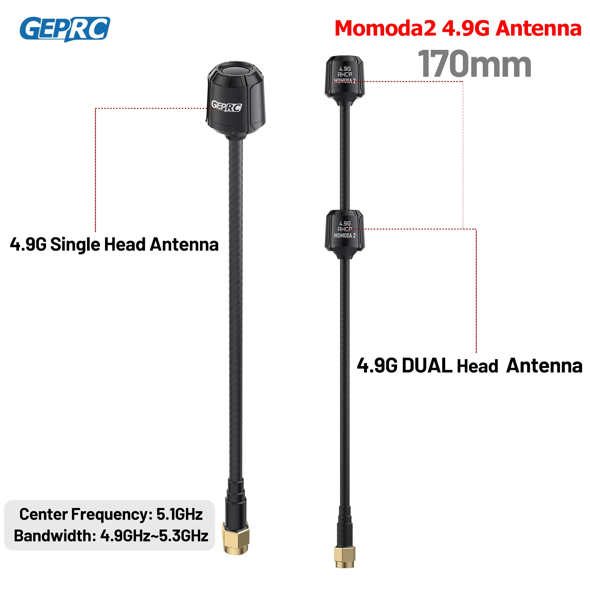 GEPRC Momoda2 4.9G Dual/Single Antenna 170mm 4.9GHz~5.3GHz Frequency RHCP SMA 3dbi Gain for RC FPV Quadcopter Drone Accessories