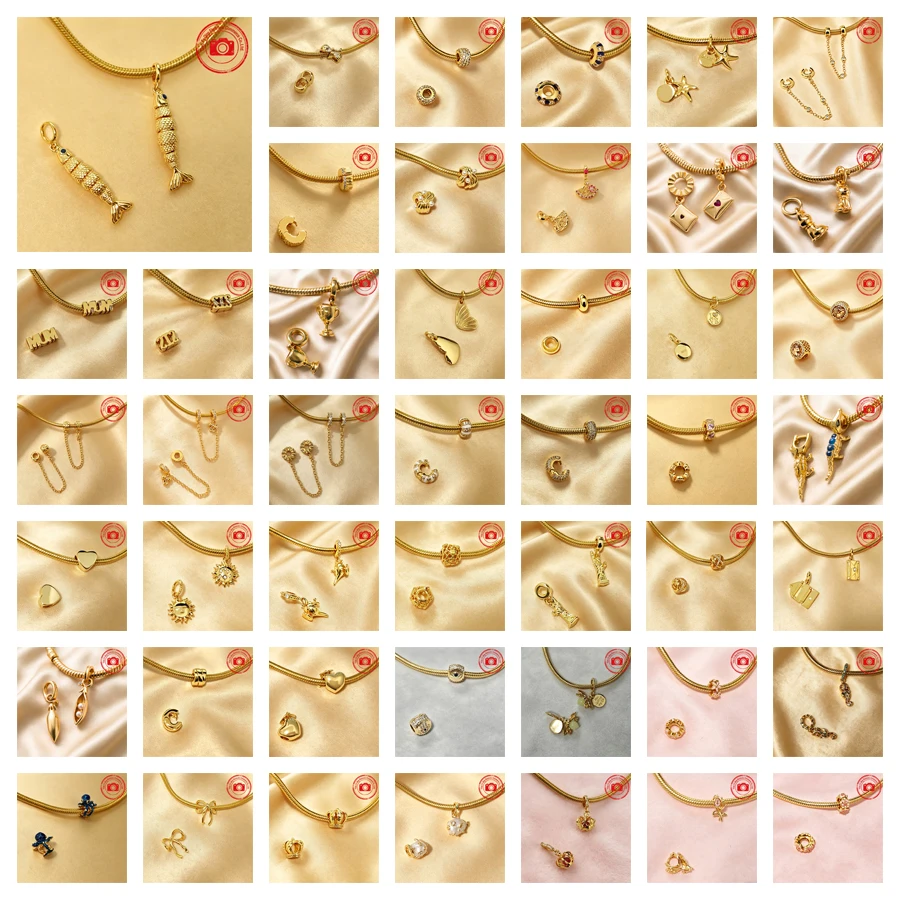 New Gold Plated Charms DIY Jewelry Gift Hearts Safety Chain Sea Turtle Starfish Lemon Flowers Beads Fit Original Snake Bracelets