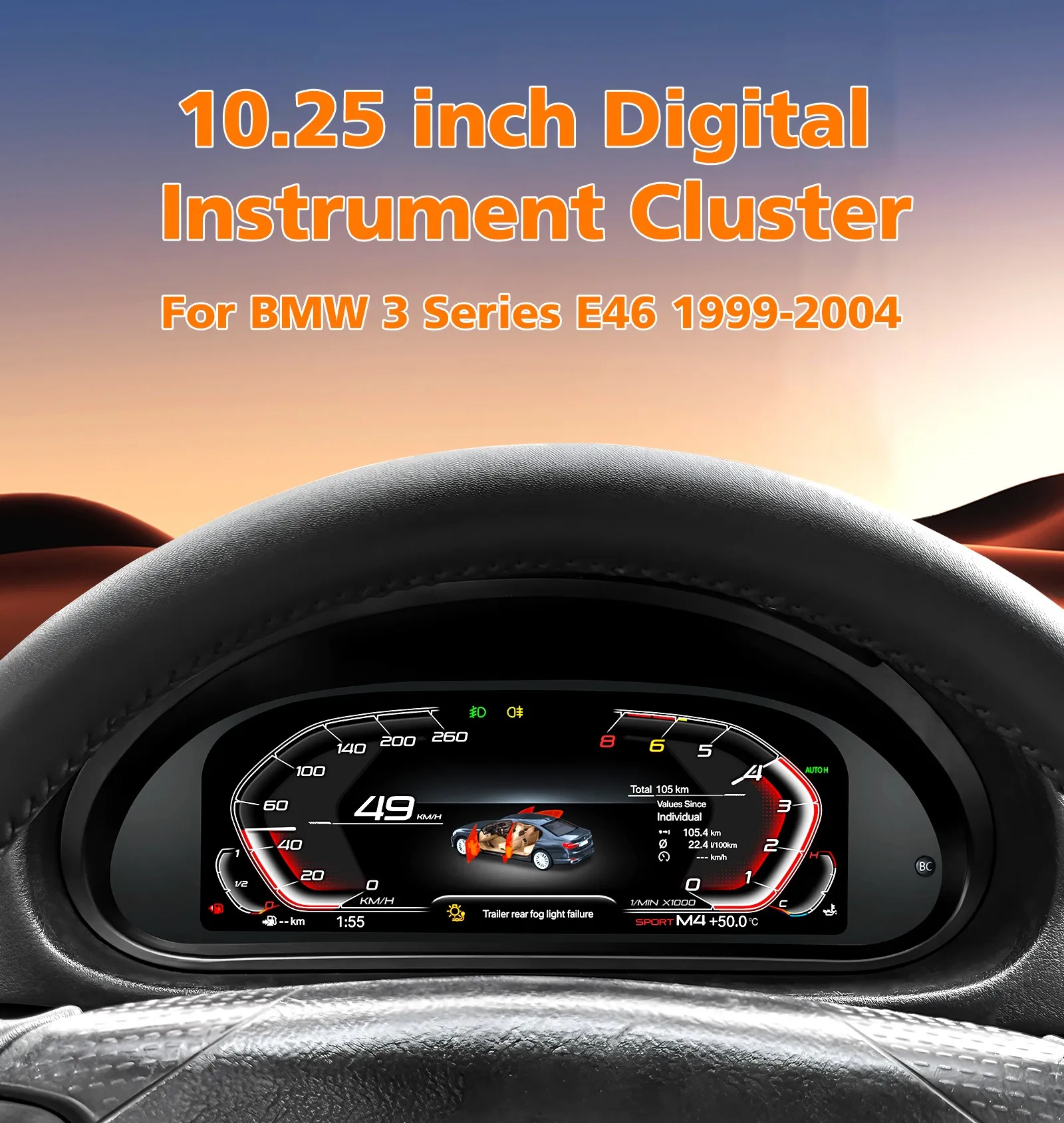 LCD-Armaturenbrett-Panel für BMW 3er E46 1999-2004 Digitales Kombiinstrument Tacho-Geschwindigkeitsmesser Anzeigen Virtuelles Cockpit