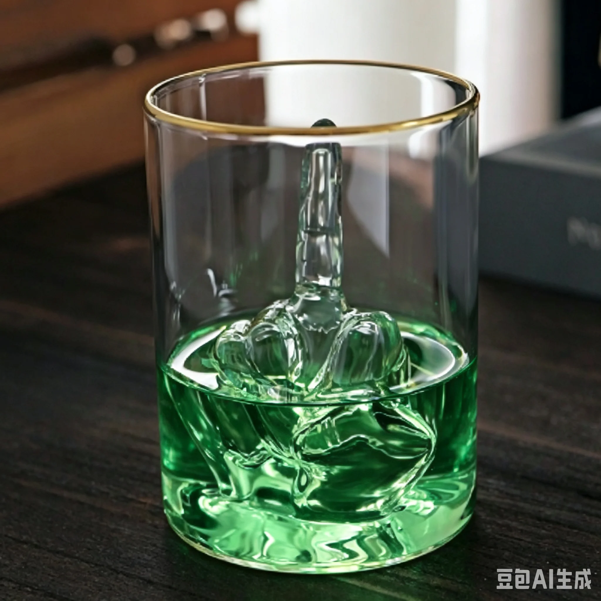 3D Middle Finger Whiskey Glass Novelty Cup - Funny 3D Printed Glass Cup with Embedded Middle Finger Ideal for Gag Gifts And Home