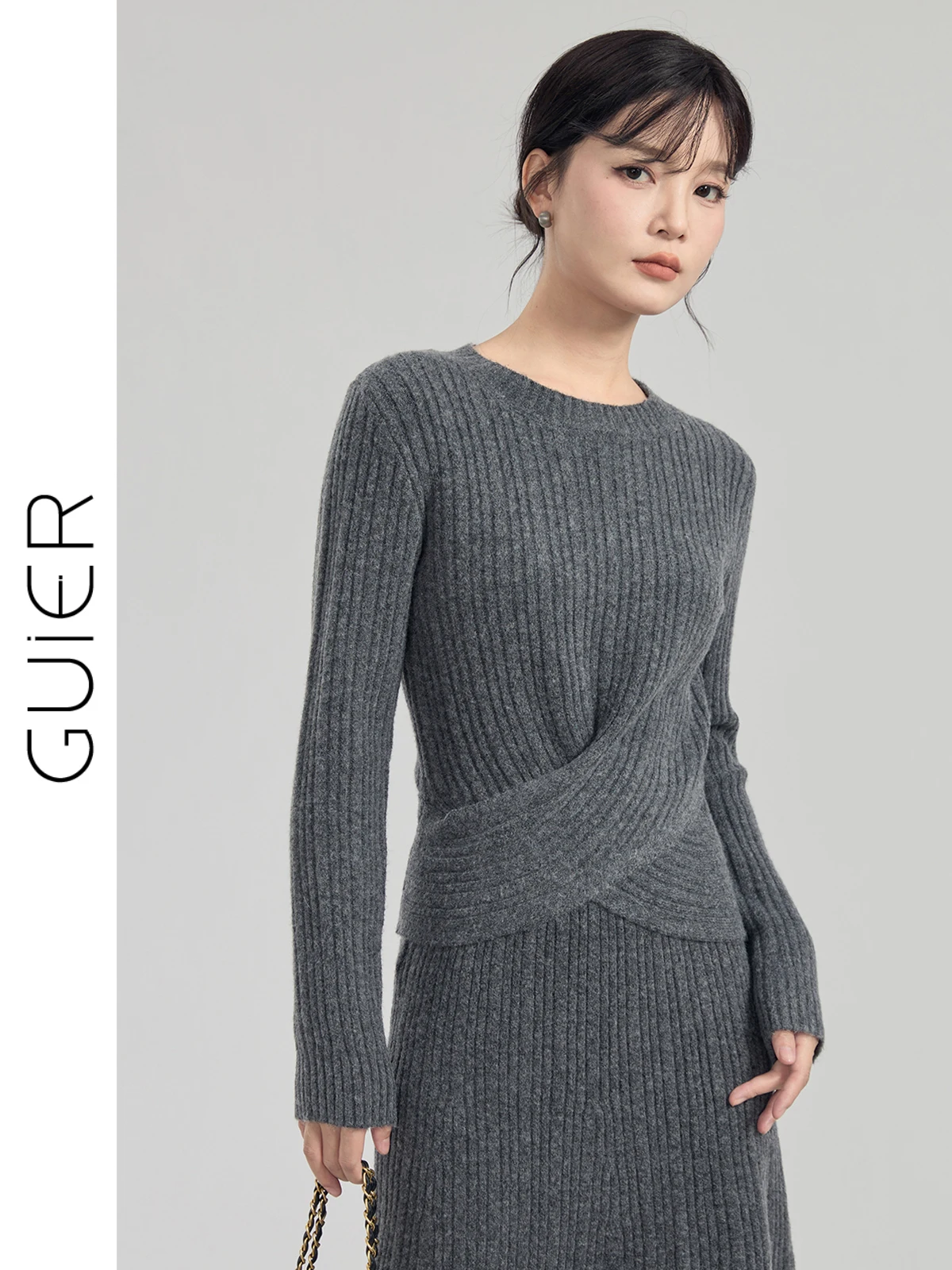 

Guer 3-слойный вязаный свитер Camere, женский облегающий трикотаж Ele Top с холодными плечами, обычный све, длинный круглый Ne