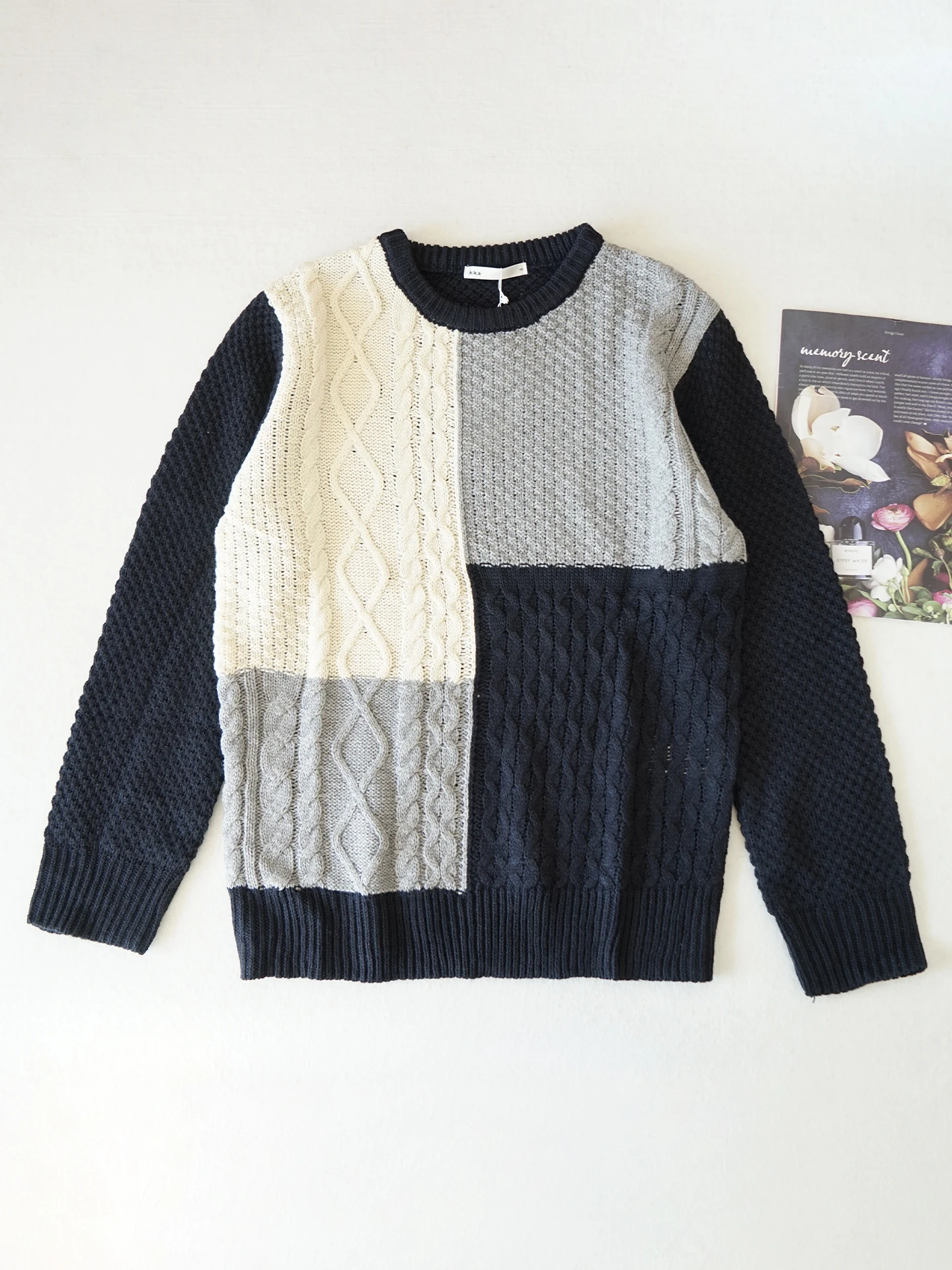 

Men's Autumn Winter Knitted Sweater Long Sve round Ne M68 Casual Twist Flower Hooded Color Blo Pullover Knitwear