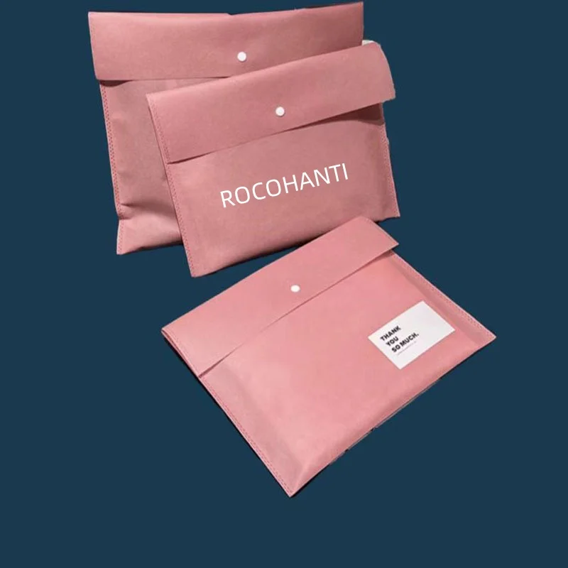 Custom Logo Eco-Friendly Gift Packaging Pouch with Button Reusable Non-Woven Dust Bag Large Envelope for Handbag Shoes Clothes