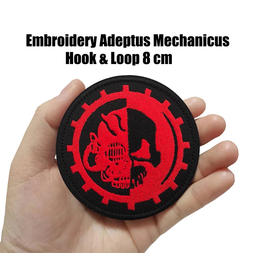 Vedio Games Labels Of 40K Adeptus Mechanicus Classical Black Red Color Round Skull Patch For Jacket DIY Army Man's Tactical Vest