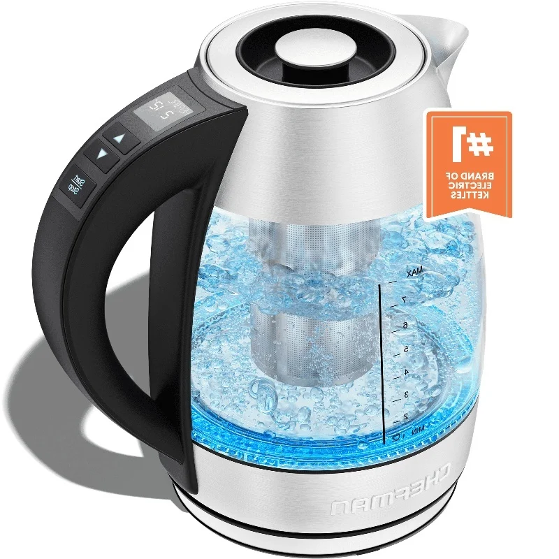 

1.8L Digital Rapid Boil Electric Glass Kettle with Tea Infuser LED Temperature Control Auto Shut Off Stainless Steel