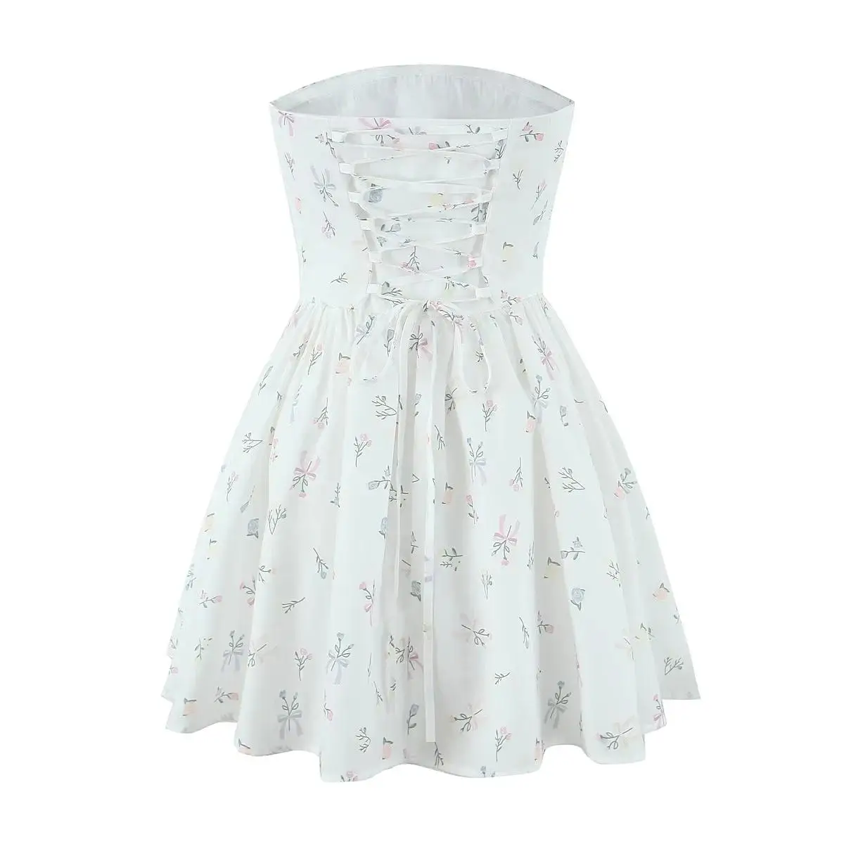 الرجعية الأزهار الدانتيل الربط الخصر Cinched Strapl Dr المرأة Faion الخريف جديد Sle الحلو ألف خط ثوب قطعة واحدة الدكتور #2