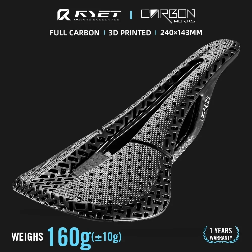 

RYET Full Carbon 3D Printed Bike Saddle 240mm *143mm 7*9mm Bike EVA Saddle for MTB Gravel Road Bike Seat Bicycle Parts