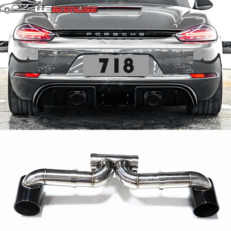 304 Stainless Steel Black Dual Exhaust For Porsche 718 Upgrade GT4 Rear Bumper Exhaust Muffler Tip Exhaust System Nozzle 