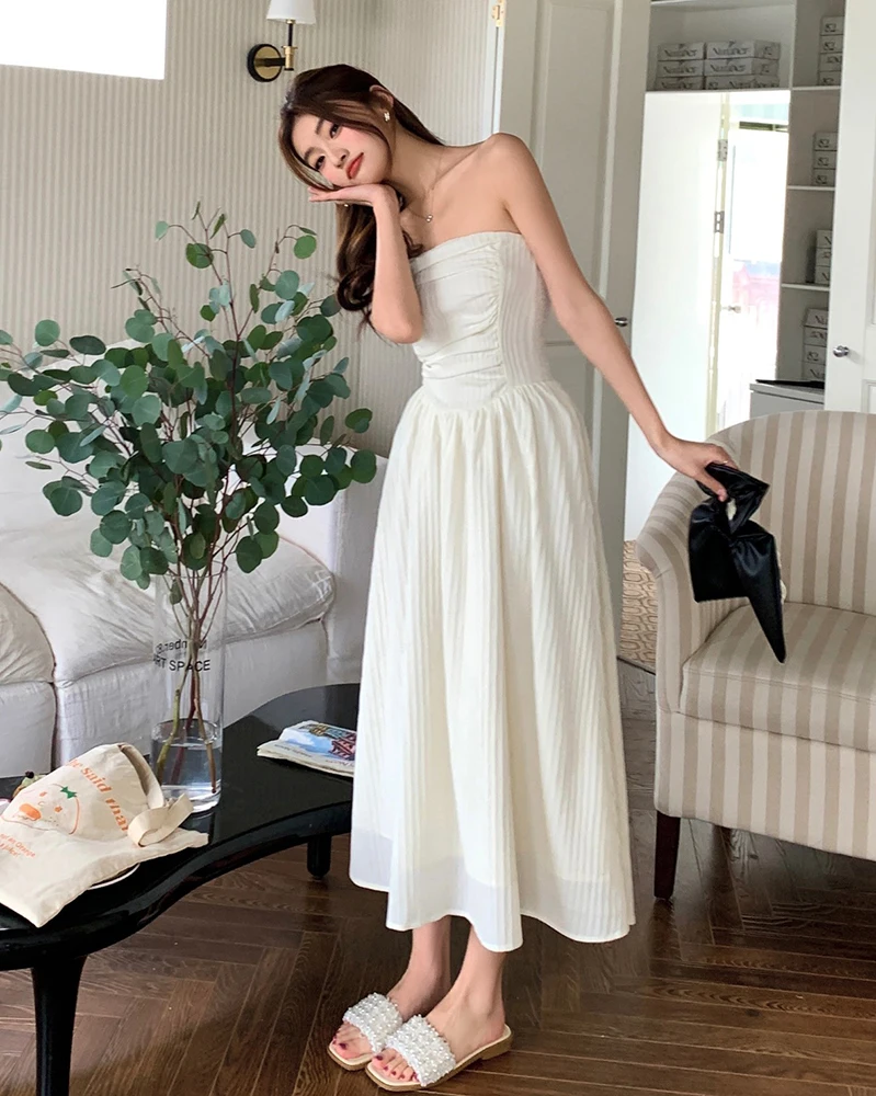 2023 spring and summer new elegant temperament one line shoulder wipe breast skirt hot girl sexy dress female