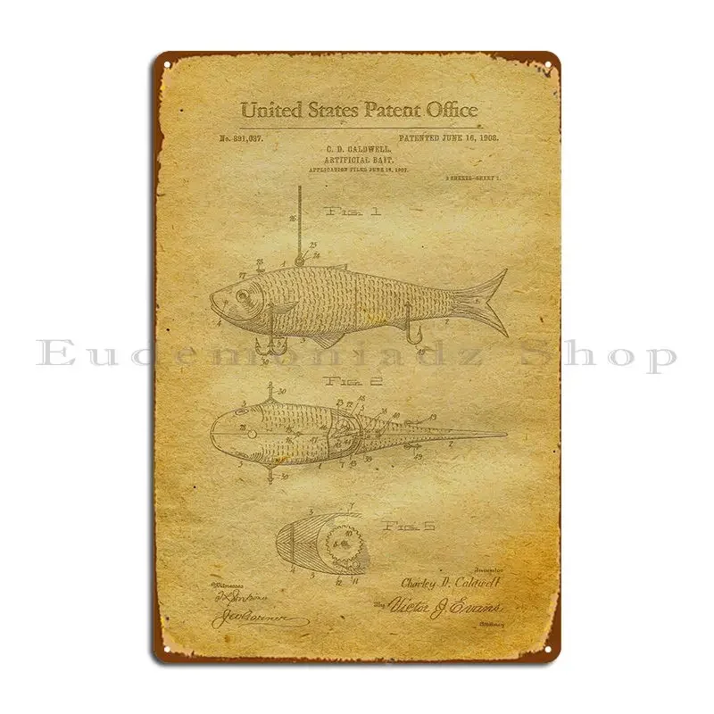 36 طعم صيد السمك براءة اختراع 19 علامة معدنية تصميم جدارية تصميم الحفلات حانة تين تسجيل ملصق