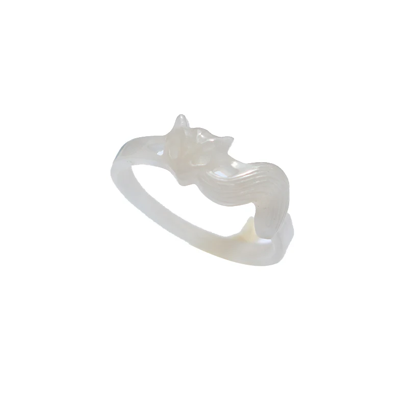 Natural white hetian jade ring, handmade fox sculpture simple jade ring, men party wedding jewelry gift rings for woman