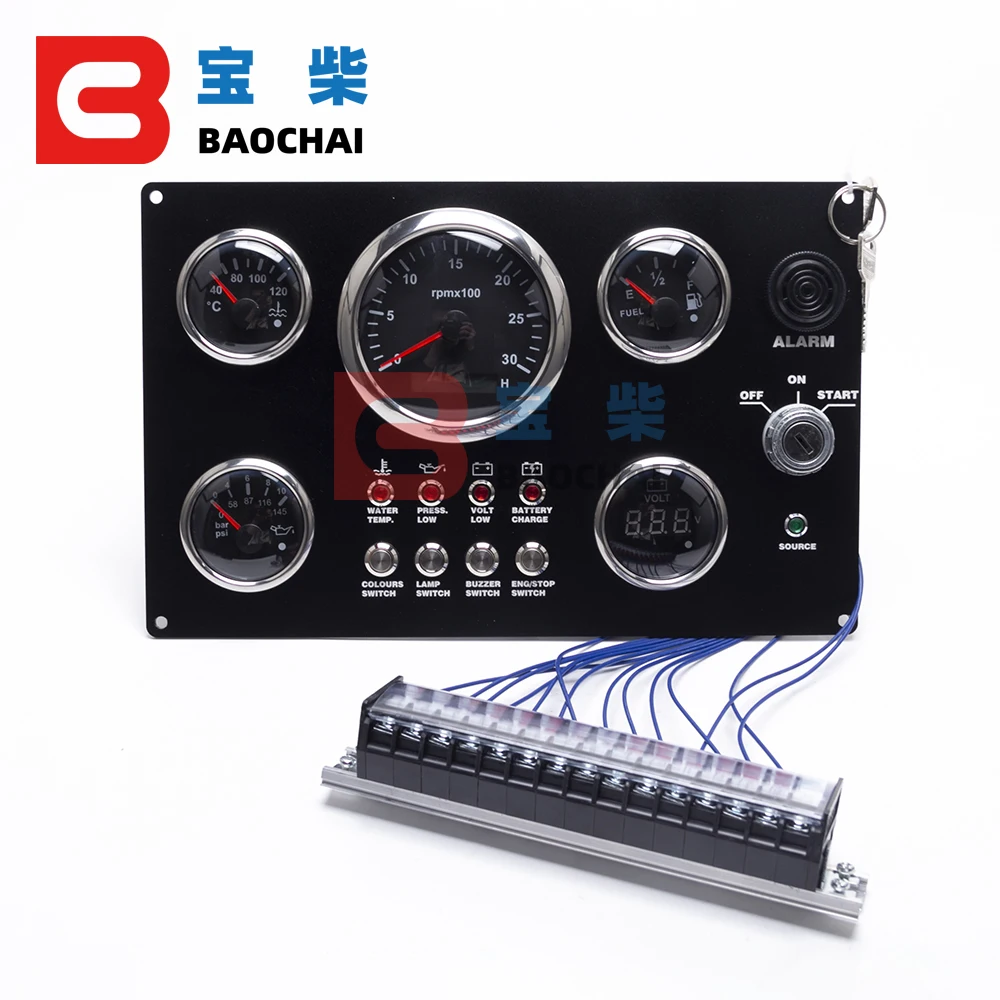 5 Gauge Instrument Panel, Exquisite Marine Instrument Panel for Yacht UV Resistant 12/24V Stainless Steel